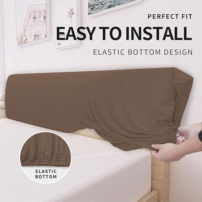 Easy-Going Stretch Bed Headboard Cover,Small Square Jacquard Headboard Slipcover, Dustproof Bed Head Cover for Bedroom (Twin,Brown)