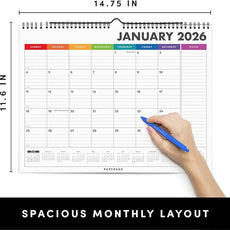 PAPERAGE 2026 Calendar, 12 Months (January 2026 - December 2026), Medium (11.5 in x 14.75 in), Minimalist Wall and Desk Calendar with Monthly Views, Yearly Plans & Notes Section – Rainbow