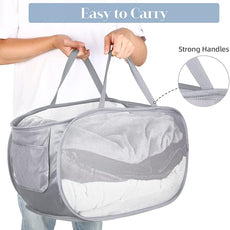 3 Pack Collapsible Laundry Baskets, Foldable Laundry Basket with Pocket, Mesh Pop Up Hampers, Reinforced Handles Dirty Clothes Hamper for Laundry, Bedroom, Bathroom, Dorm, Travel or Camping Grey