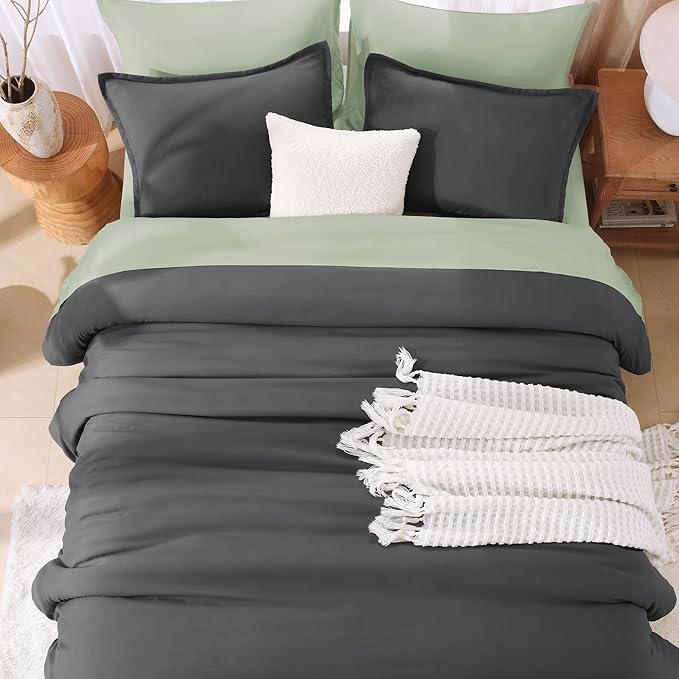 Litanika Comforter Set, Lightweight Solid Bedding Comforter Set, Fluffy Down Alternative Bed Set, Dark Grey, Queen
