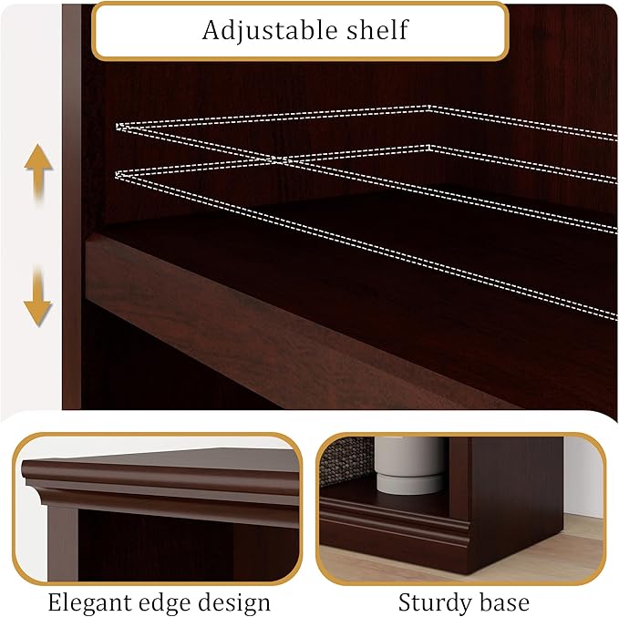 blini 5-Shelf Narrow Bookcase Wooden Tall Bookshelves Floor Standing Display Storage Shelves Mahogany Bookcase for Home Office, Living Room, Bed Room