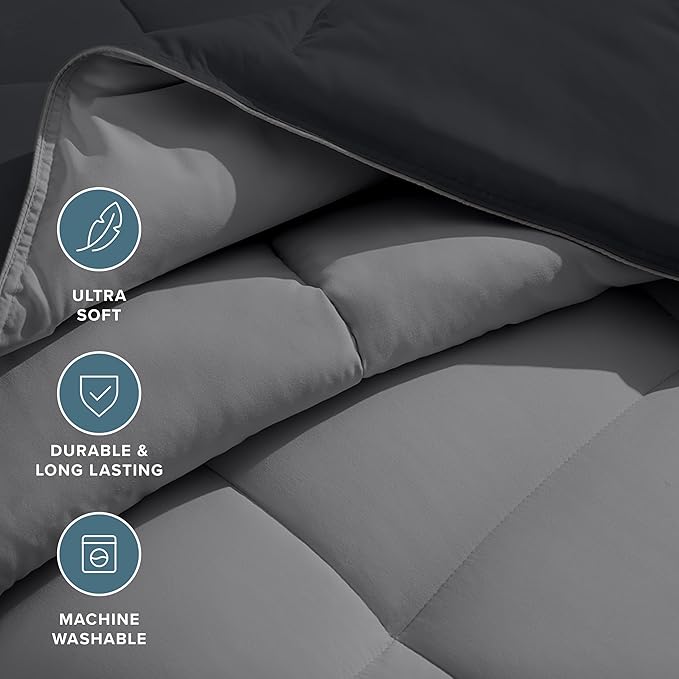 Bare Home King/California King Comforter - Reversible Colors - Goose Down Alternative - Ultra-Soft - Premium 1800 Series - All Season Warmth - Bedding Comforter (King/Cal King, Black/Grey)