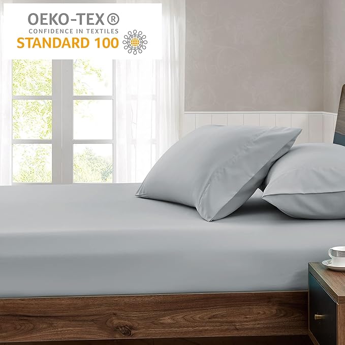 FreshCulture Queen Fitted Sheet Only - Hotel Quality Ultra Soft & Breathable Brushed Microfiber Fitted Sheet with 21 Inch Deep Pockets - Fits Queen Size Bed (Light Grey)