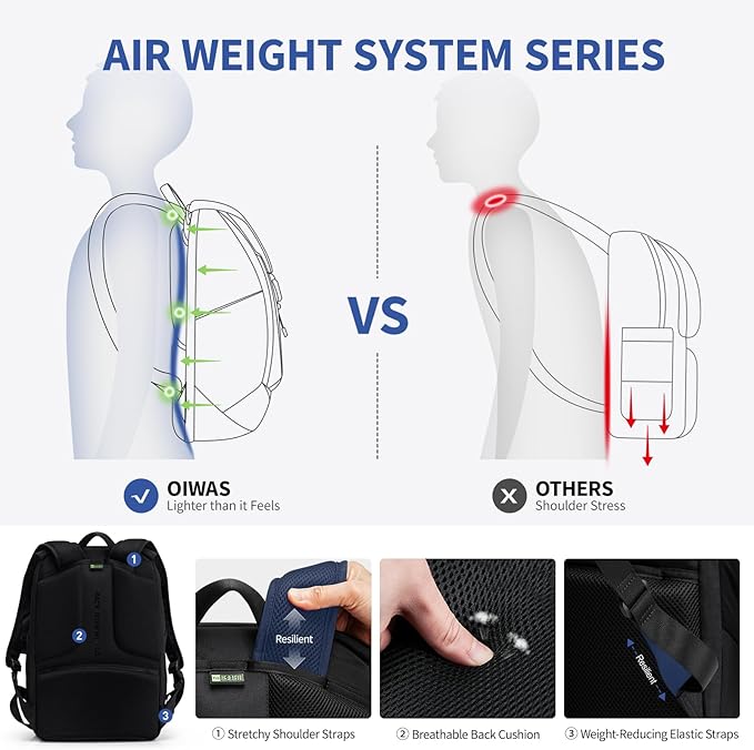 OIWAS Laptop Backpack for Men, 16 Inch Travel Laptop Backpack with Magnetic Buckle, Weight Reduction Business Backpack for Men, Water Resistant Large Back pack