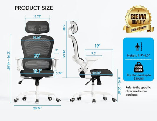 TRALT Office Chair - Ergonomic Office Chair with Back Support, Computer Chair - Home Office Desk Chairs, 330lbs Wide Seat Big and Tall Office Chairs with Headrest, Comfy Desk Chairs (White Black)
