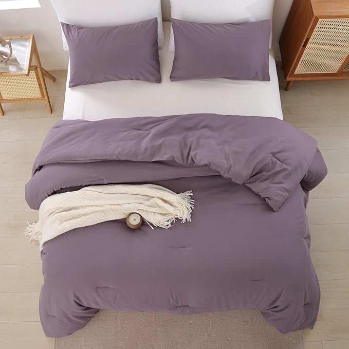 ROSGONIA King Size Comforter Set Dusty Purple, 3pcs (1 Boho Comforter & 2 Pillowcases) All Season Bedding Lightweight Bedspread Blanket Quilt