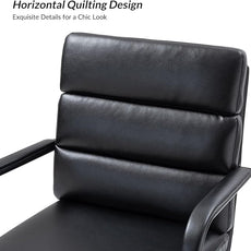 HULALA HOME Modern Faux Leather Home Office Chair with Tilt Lock & Metal Base, Desk Chair with Wheels & Padded Cushion, 360° Swivel Wide Seat Computer Task Chair, Black