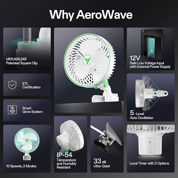 VIVOSUN 2-Pack AeroWave E6 Grow Tent Fan 6”, EC Motor, Smart Wifi Control, US Patented Auto Oscillating Clip fan, IP54, Strong Airflow but Quiet for Hydroponic Ventilation Circulation