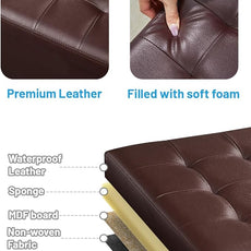 Storage Ottoman Foot Rest Stool, Small Leather Storage Ottomans Bench, Folding Foot Stool with Handles Lid, Foot Rest Under Desk for Living Room Bedroom, 17x13x13 in, Brown