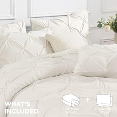 Andency Ivory Comforter Set Oversized Queen(98x98Inch), 3 Pieces Comforter for Girls Kids, Soft Microfiber Pinch Pleat Comforter Set, All Season Lightweight Bedding Set