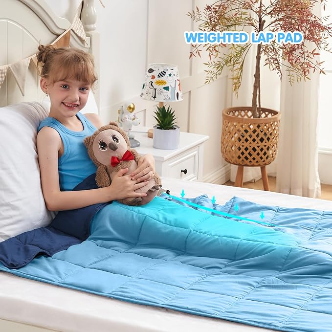 yescool Blue Weighted Blanket 5 Pounds Cooling Weighted Lap Blanket, Heavy Blankets for Sleeping, Weighted Throw Blanket Gift for 40-60lbs, 36"x48"
