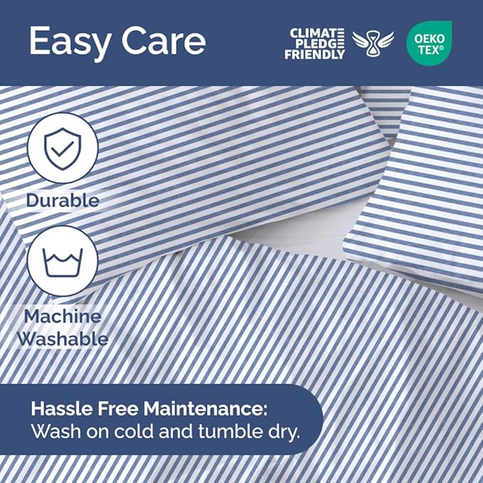 Duvet Cover Cal King Size Set - Extra Soft Cal King Size Duvet Cover 104 x 98 with 2 Pillow Shams - Hotel Luxury and Fade Free w/Zipper Closures & Ties - Comfy Breathable Bedding Set (Blue Stripes)
