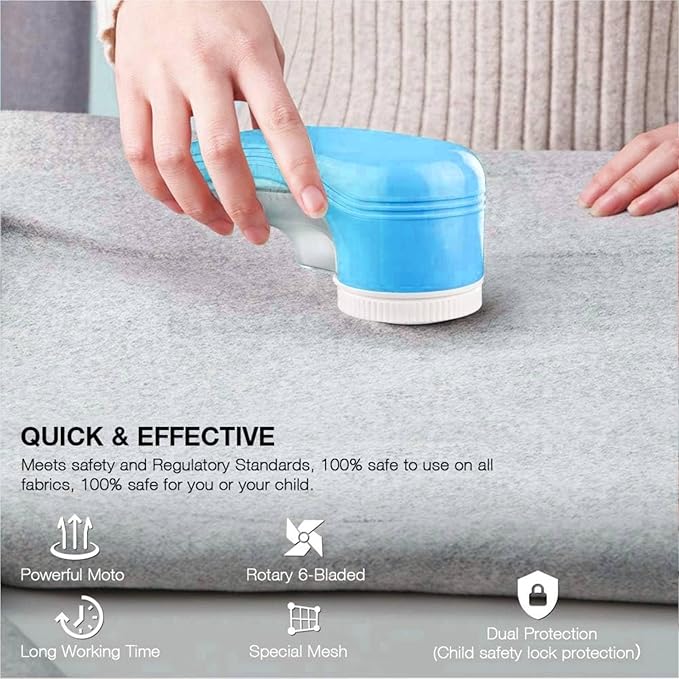 Fabric Shaver, Lint Remover for Clothes, Electric Lint Remover with 6 Replaceable Blades, Removes Fabric Pills, Rechargeable Sweater Defuzzer Pill Remover, Depiller Effectively Remove Pills, Lint