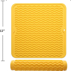 Silicone Dish Drying Mat for Multiple Usage,Easy clean,Eco-friendly,Heat-resistant Silicone Mat for Kitchen Counter or Sink,Refrigerator or Drawer liner Yellow M 12 inches x 12 inches