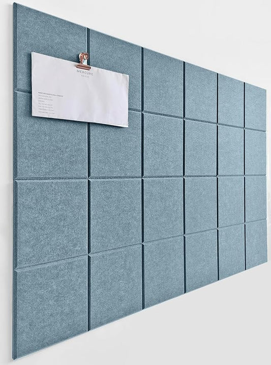 Cork Board 24 x36 Alternative - 6 Pack Felt Wall Tiles with Safe Removable Adhesive Tabs, Cork Boards for Walls Home Office Pin Board Tack Board Cork Board - Gray Blue