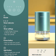 Airversa Essential Oil Diffuser Waterless Aromatherapy Diffusers for Home Large Room, Bedroom, Car, Office, Desk, Battery Operated, Small Diffuser for Pure Scent, 100mL Capacity, AN9 (Mint)