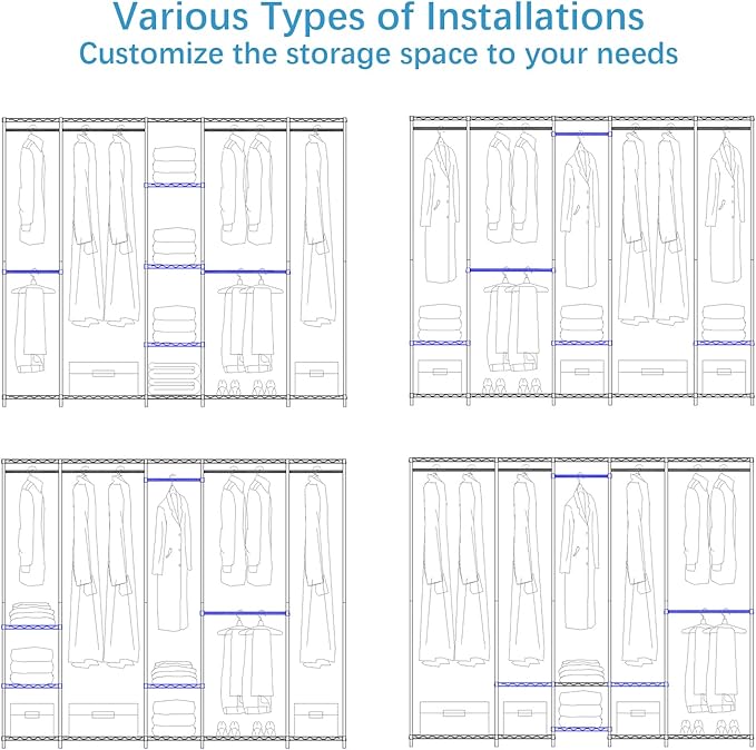 VIPEK V50 Extra Large Portable Closet Rack Bedroom Armoire Freestanding Wardrobe Closet, Heavy Duty Clothes Rack Multi-Functional Metal Clothing Rack for Hanging Clothes, Max Load 1300lbs, Black