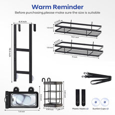 Over the Door Shower Caddy Hanging, Rustproof Shower Shelves with Waterproof Phone Pouch, 2-Tier Adjustable Bathroom Organizers and Storage, No Drilling Shower Shelf, Black Shampoo Soap Holder