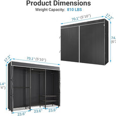 VIPEK V5C Heavy Duty Covered Clothes Rack Portable Closet Rack, Black Metal Clothing Rack with Black Upgarded Polyester Cover, Adjustable Custom Freestanding Closet Wardrobe, Max Load 800LBS