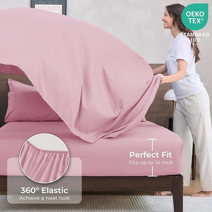 HEVUMYI Pink Twin-XL Comforter Set - 5-Piece All Season Bed in a Bag Twin-XL, Ultra Soft Bedding Set with Comforter, Flat Sheet, Fitted Sheet, Pillowcases, Pillow Shams, Pink