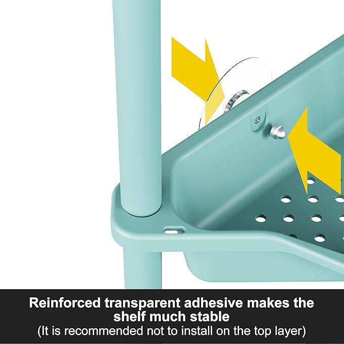 Orimade Rustproof 3 Tier Floor Standing Corner Shower Caddy Organizer, Plastic Metal Splicing Floor Corner Shelf Rack Stands for Bathroom, Blue