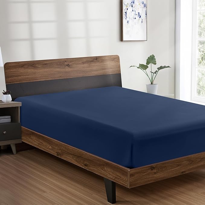 FreshCulture Twin XL Fitted Sheet Only - Hotel Quality Fitted Sheet Twin XL Size - Ultra Soft & Breathable - Brushed Microfiber - Deep Pocket - Cooling Fitted Sheets for Twin XL Size Bed (Navy Blue)