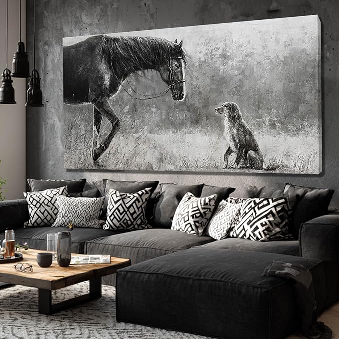 Artexist Horse Canvas Wall Decor Grey Wall Picture Modern Wall Hangings Decor 29"x58" Canvas Wall Art for Bedroom Kitchen Artwork