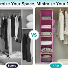 YOUDENOVA Hanging Closet Organizer and Storage, 6-Shelf Closet Hanging Storage Shelves, Light Pink