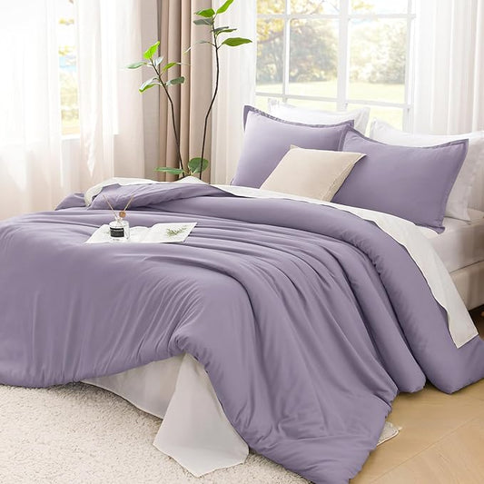 Litanika Comforter Set, Lightweight Solid Bedding Comforter Set, Fluffy Down Alternative Bed Set, Grayish Purple, King