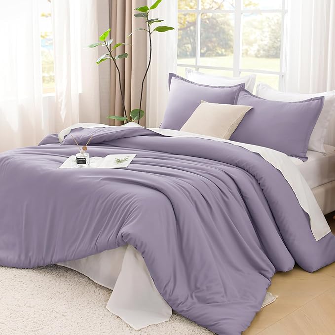 Litanika Comforter Set, Lightweight Solid Bedding Comforter Set, Fluffy Down Alternative Bed Set, Grayish Purple, Twin/Twin XL