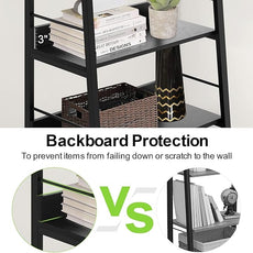 Himimi Black Ladder Bookshelf, 5 Shelf Bookcase Industrial Bookshelf Wood and Metal Bookshelves, Plant Flower Stand Rack Book Storage Shelves for Living Room, Bedroom, Home Office