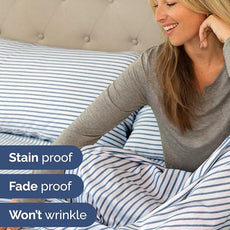 Extra Deep Pocket Full Sheets - 4 Piece Breathable & Cooling Bed Sheets - Hotel Luxury Bed Sheet Set - Soft, Wrinkle Free & Comfy - Easily Fits Extra Deep Mattresses - Deep Pocket Blue Striped Sheets