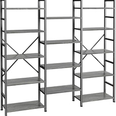 SUPERJARE Triple 5 Tier Bookshelf, Bookcase with 14 Open Display Shelves, Wide Book Shelf Book Case for Home & Office, Grey