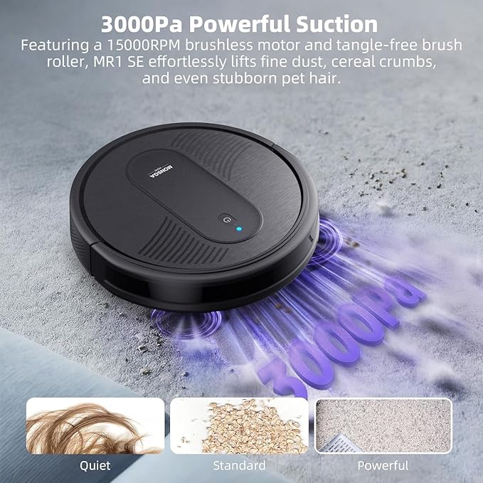 MONSGA Robot Vacuum Cleaner, 4000Pa Powerful Suction Robotic Vacuum, 3.2" Super-Slim, 140Min Runtime, Vacuum Robot for Hard Floor/Low Pile Carpet/Pet Hair, Remote/App/Voice Control, Schedule Clean