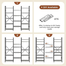 SUPERJARE Triple 5 Tier Bookshelf, Bookcase with 14 Open Display Shelves, Wide Book Shelf Book Case for Home & Office, Grey