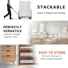 4 Pack White Folding Chairs, Portable Stackable Commercial Foldable Chair,Indoor Outdoor Plastic Folding Chair for Events/Office/Home/Wedding/Party, 400lbs Capacity