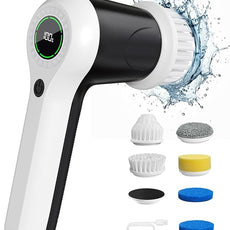 Electric Spin Scrubber, Cordless Shower Scrubber with Battery Level Display, 2 Speeds Electric Scrubber for Cleaning with 6 Replaceable Heads, Cleaning Brush for Bathroom/Sink/Window