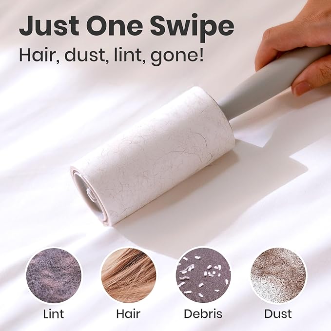 Lint Roller 600 Sheets (2 Rollers + 4 Refills) - Lint Rollers for Pet Hair Extra Sticky, DELOMO Mega Value Pet Hair Removal Tool for Clothes/Couch/Furniture/Car - Ideal Home Gift for Pet Owners