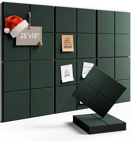 Felt Bulletin Board Tiles -28"x18" Cork Board Alternative for Office Decor, Push Pin Board Wall Organizer 6-Pack -Pine Green