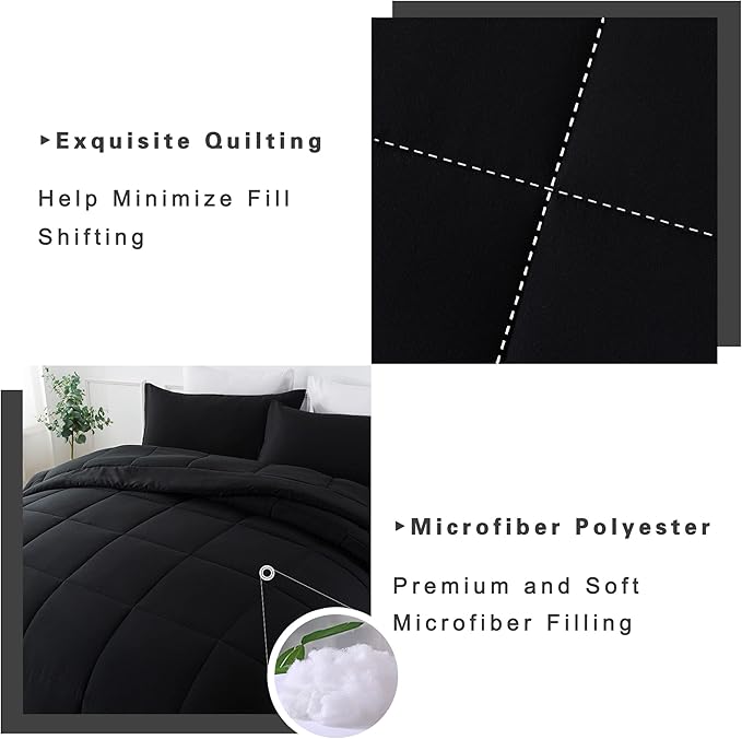 DOWNCOOL California King Comforter Set -All Season Bedding Comforters Sets with 2 Pillow Cases -3 Pieces Bed Set Down Alternative Black Comforter Set(104"x96")