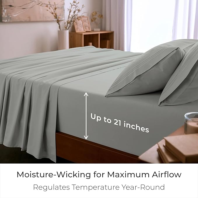 Mellanni King Sheet Set - 6-Piece Iconic Collection Bedding, (Including 4 Pillowcases), 21-Inch Extra Deep Pocket, Easy Care, Ultra Soft, Cooling Sheets, Brushed Microfiber - Spa Mint