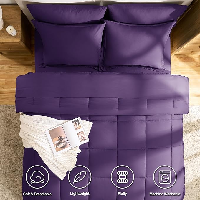 CozyLux King Size Comforter Set Purple - 7 Pieces Bed in a Bag King, Okeo-Tex Certifited Bedding Set, All Season Soft Bed Set with Down Alternative Comforter, Sheets, Pillowcases & Pillow Shams