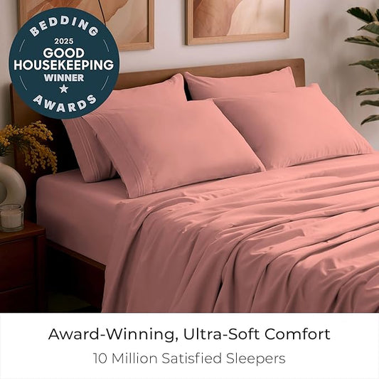 Mellanni California King Sheet Set - 6-Piece Iconic Collection Bedding, (Including 4 Pillowcases), 16-Inch Deep Pocket, Easy Care, Extra Soft, Cooling Sheets, Brushed Microfiber - Coral