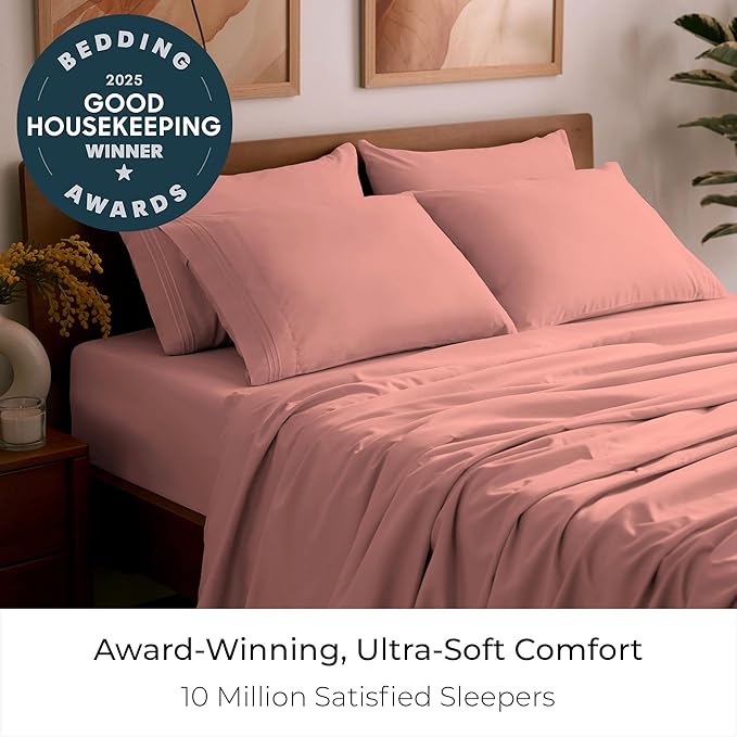 Mellanni King Sheet Set - 6-Piece Iconic Collection Bedding, (Including 4 Pillowcases), 16-Inch Deep Pocket, Easy Care, Extra Soft, Cooling Sheets, Brushed Microfiber - Coral