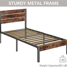 Twin Bed Frame with Headboard and Footboard, Metal Twin Bed Frame with Under Bed Storage, All-Metal Support System, No Box Spring Needed, Easy Assembly,Rustic Brown