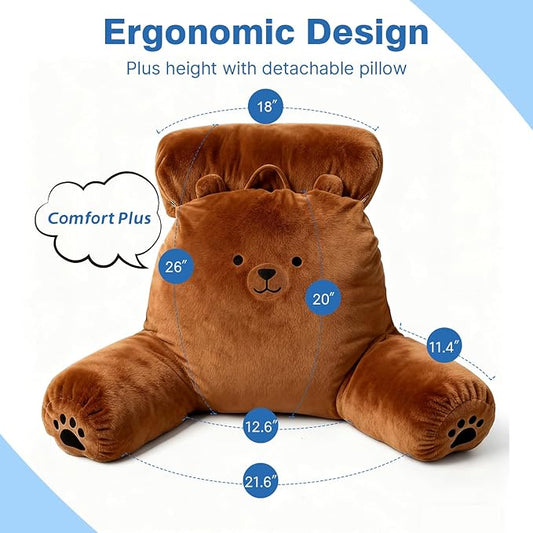Reading Pillow Plus, Crystal Velvet Back Pillow Bed Sitting Up for Adult & Children, Back Rest Pillow Support for Reading & Rest Bed, Add Height and Removable Pillows Design, for Xmas Gift, Brown