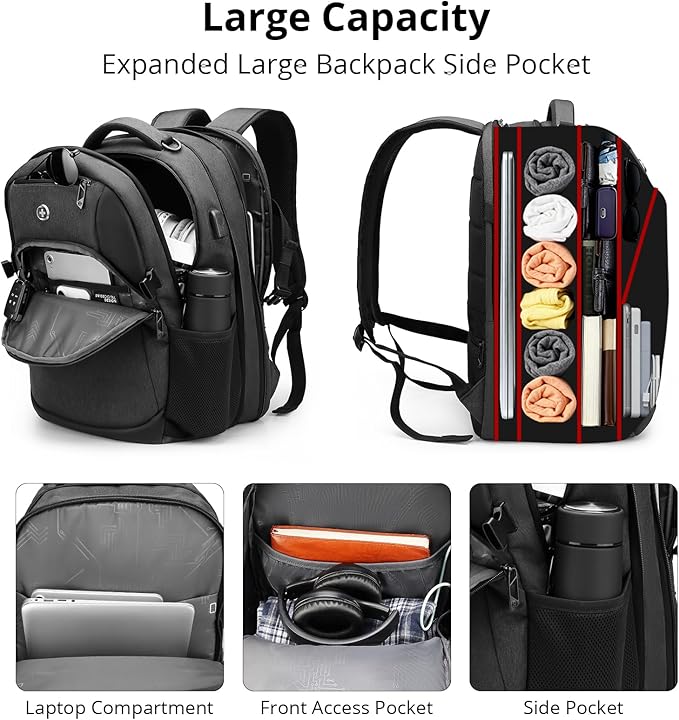 Swissdigital Design Travel Laptop Backpack for Men and Women, 35L Expandable Large College Backpack with USB Charging Port for Fits 17 Inch Notebook, Grey | SD1671-02