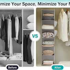 YOUDENOVA Hanging Closet Organizer, 6-Shelf Closet Hanging Storage Shelves, 2 Packs, Light Grey