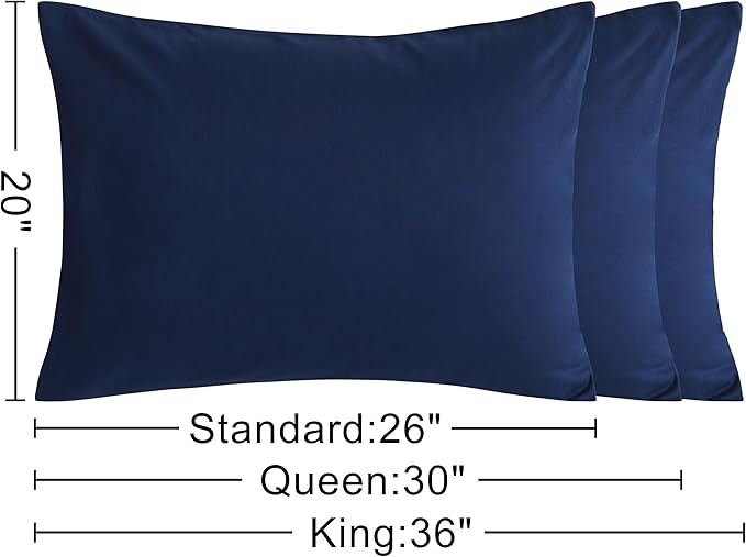 NTBAY Queen Cotton Pillowcases - Envelope Closure 20x30 Pillowcases Set of 2, Breathable and Soft Bed Pillow Cases, Navy Blue