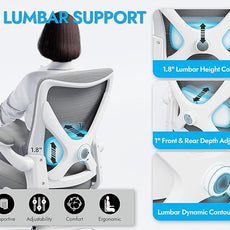 Ergonomic Office Chair - X-Shaped Computer Desk Chairs Comfy, Mesh High-Back Gaming Chair with Adjustable Lumbar Support, Executive Task Chair for Adults, Comfortable for Long Hours (White Grey)